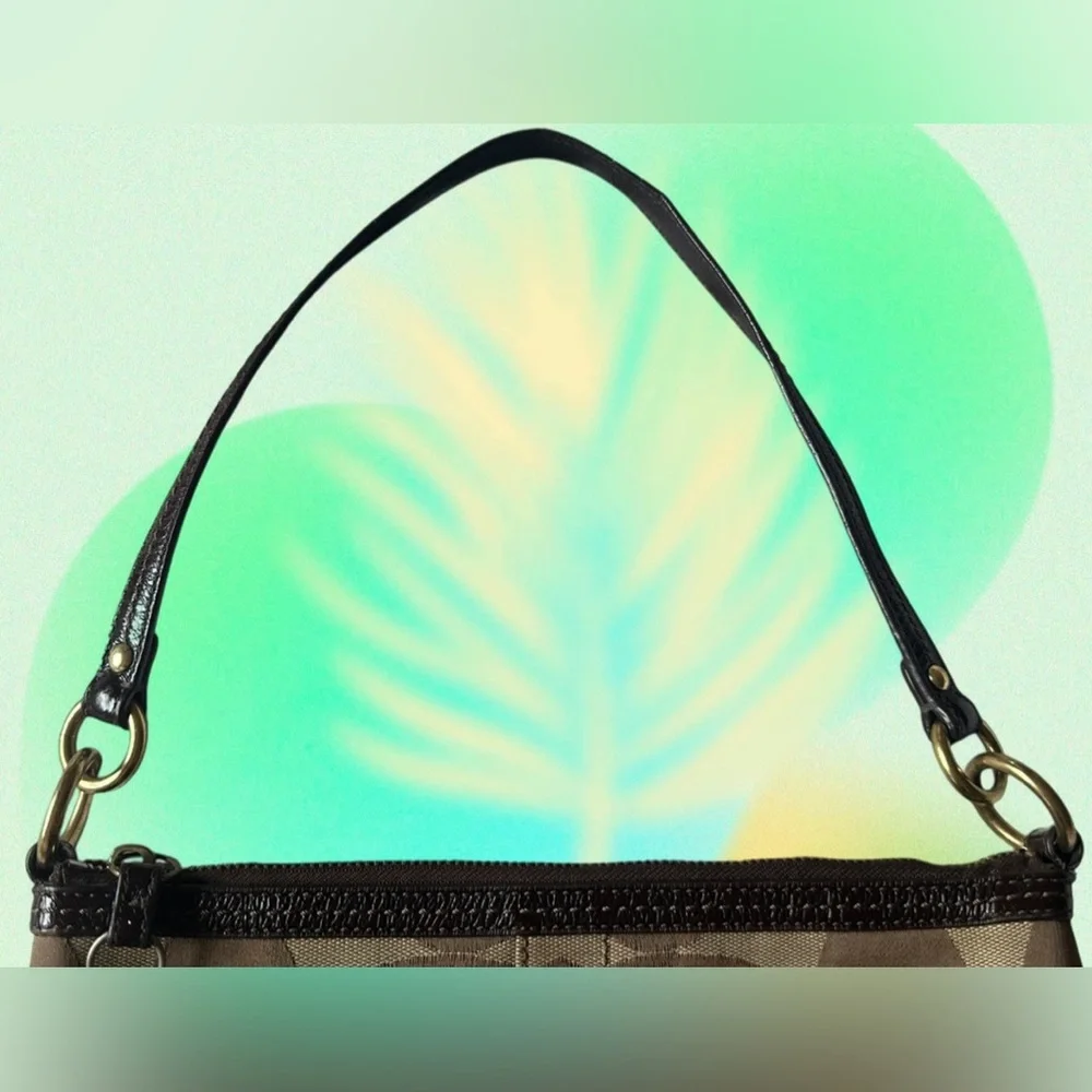 Coach Signature Tan & Brown Jacquard with Brown Leather Stripe Bag- #H0826-12825